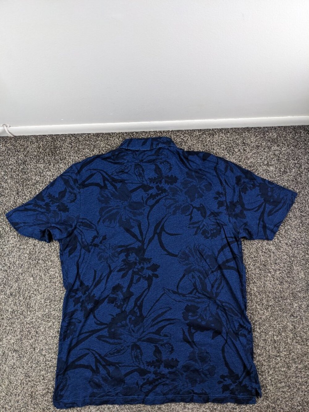 2020 Peter Millar Polo Shirt Slub Cotton Floral Indigo Navy Blue Mens Large - Picture 7 of 10